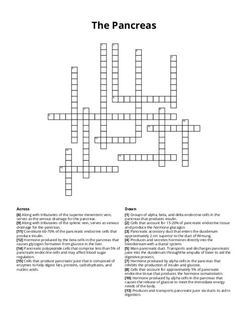 The Pancreas Crossword Puzzle