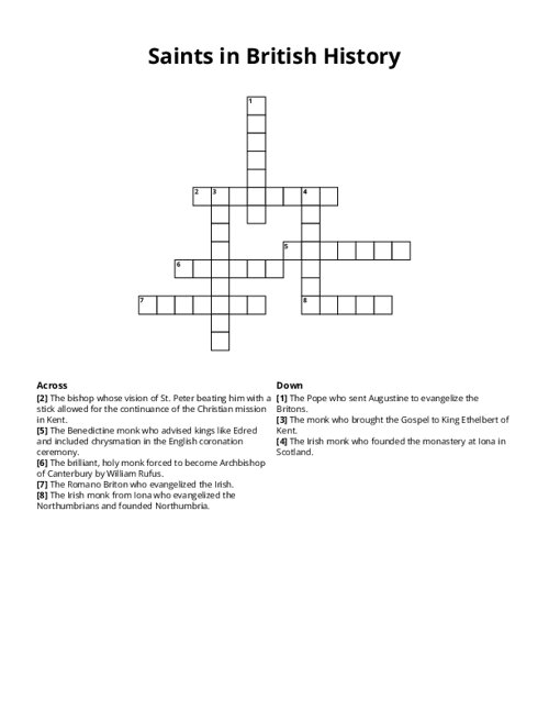 Saints in British History Crossword Puzzle