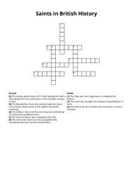 Saints in British History crossword puzzle
