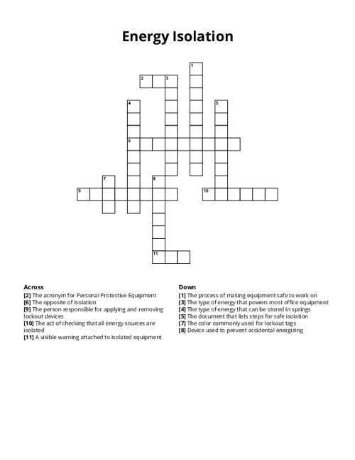 Energy Isolation Crossword Puzzle