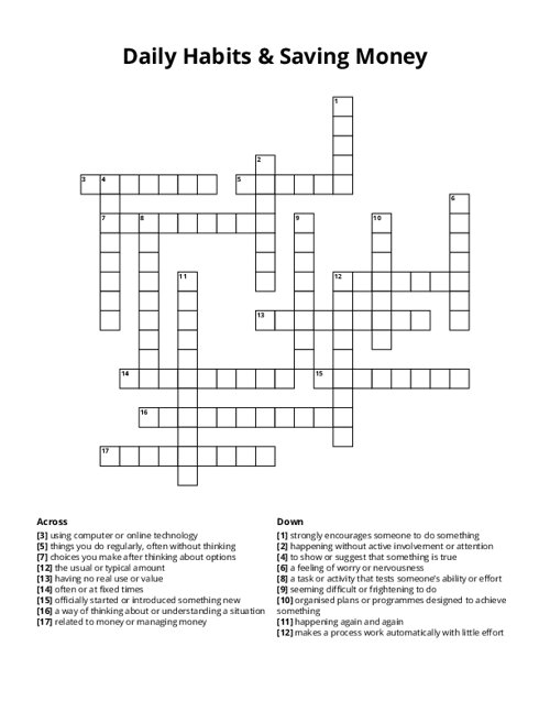 Daily Habits & Saving Money Crossword Puzzle