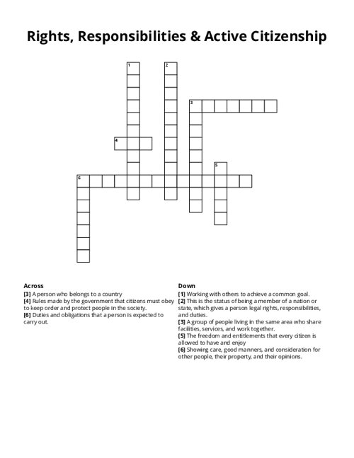 Rights, Responsibilities & Active Citizenship Crossword Puzzle