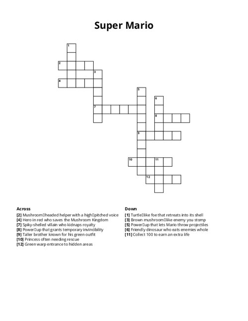 Super Mario Crossword Puzzle