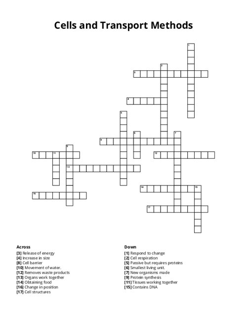 Cells and Transport Methods Crossword Puzzle