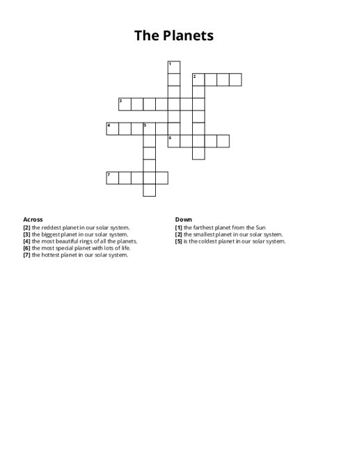 The Planets Crossword Puzzle