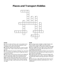Places and Transport Riddles crossword puzzle