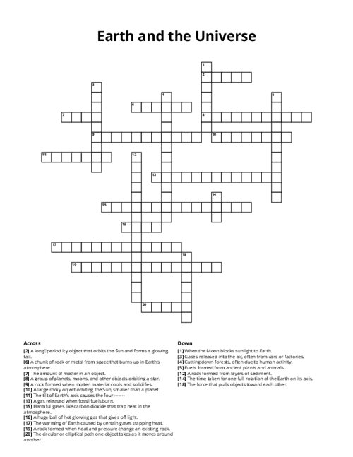 Earth and the Universe Crossword Puzzle