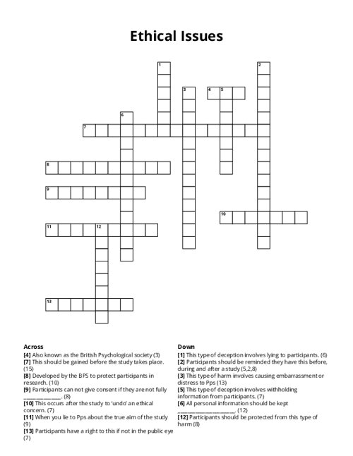 Ethical Issues Crossword Puzzle