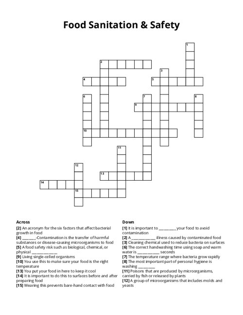 Food Sanitation & Safety Crossword Puzzle