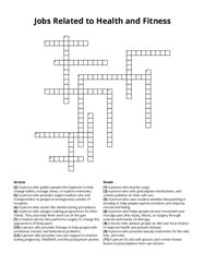 Jobs Related to Health and Fitness crossword puzzle