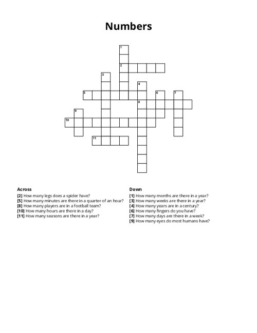 Numbers Crossword Puzzle