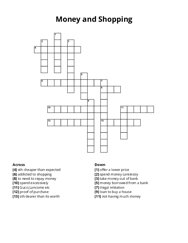 Money and Shopping crossword puzzle