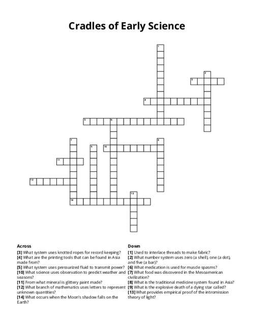 Cradles of Early Science Crossword Puzzle