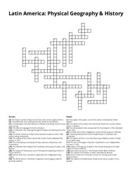 Latin America: Physical Geography & History crossword puzzle