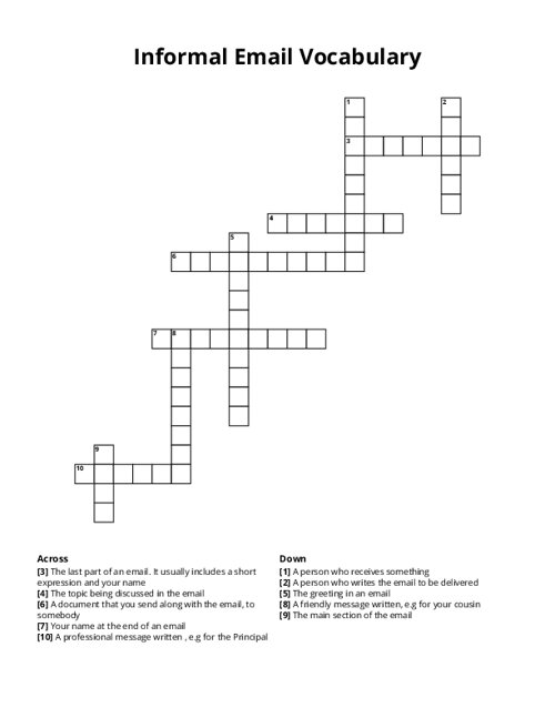 Informal Email Vocabulary Crossword Puzzle