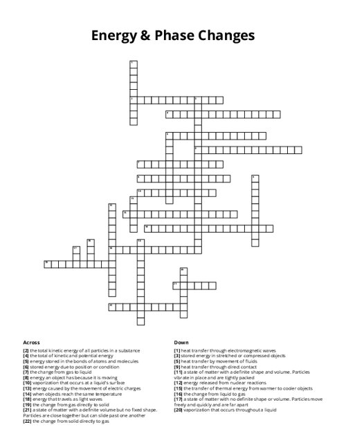 Energy & Phase Changes Crossword Puzzle