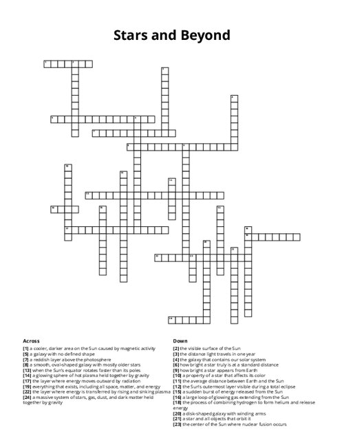 Stars and Beyond Crossword Puzzle