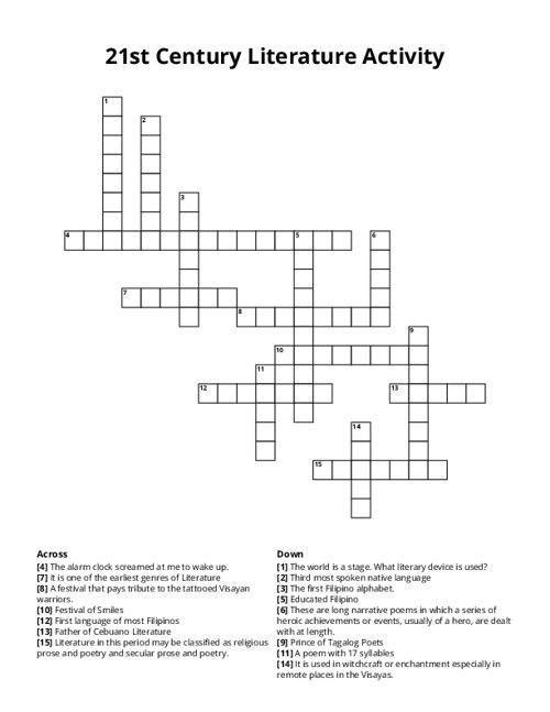 21st Century Literature Activity Crossword Puzzle