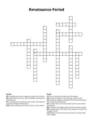 Renaissance Period crossword puzzle
