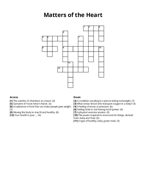 Matters of the Heart Crossword Puzzle