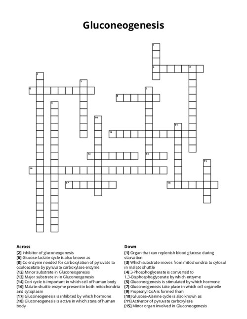 Gluconeogenesis Crossword Puzzle