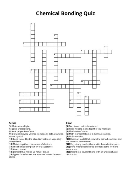 Chemical Bonding Quiz Crossword Puzzle