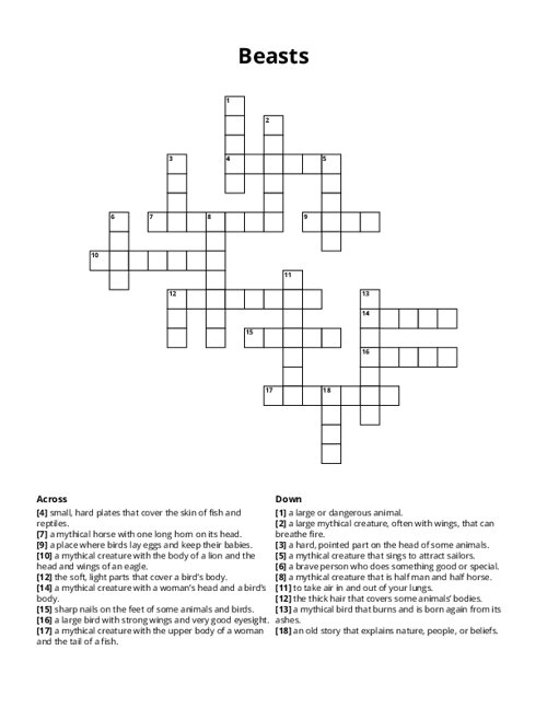 Beasts Crossword Puzzle