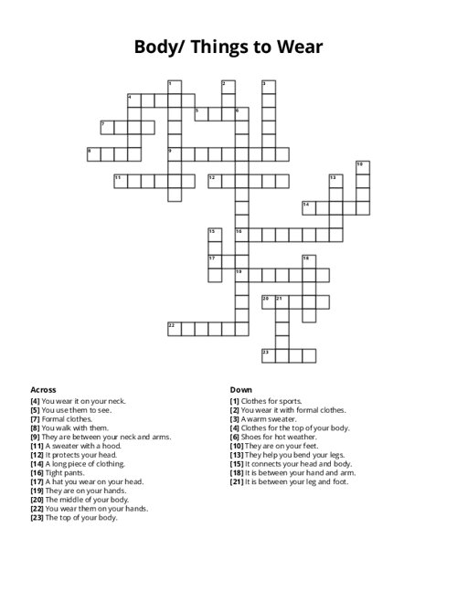 Body/ Things to Wear Crossword Puzzle