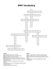WW1 Vocabulary Crossword Puzzle