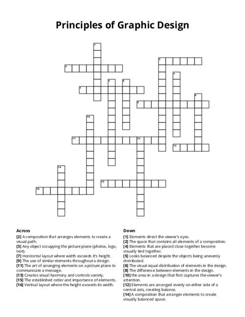 Principles of Graphic Design Crossword Puzzle