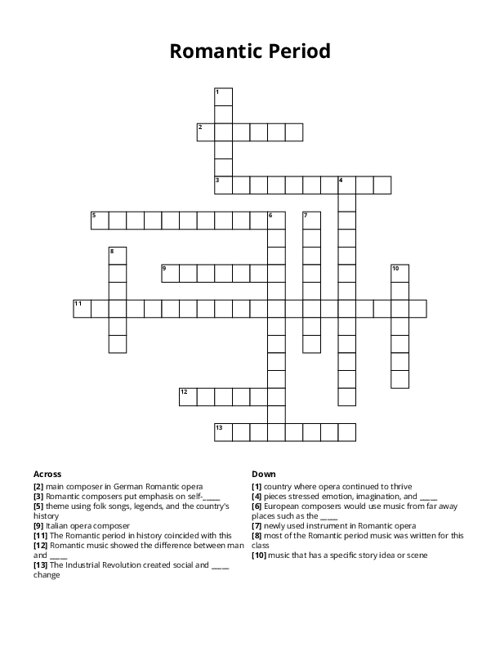 Romantic Period Crossword Puzzle