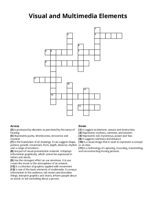 Visual and Multimedia Elements Crossword Puzzle