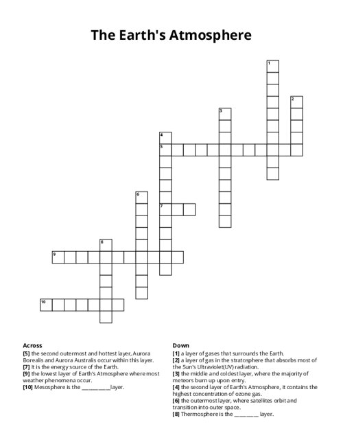 The Earth's Atmosphere Crossword Puzzle