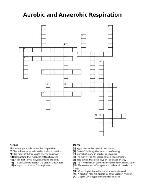 Aerobic and Anaerobic Respiration Crossword Puzzle