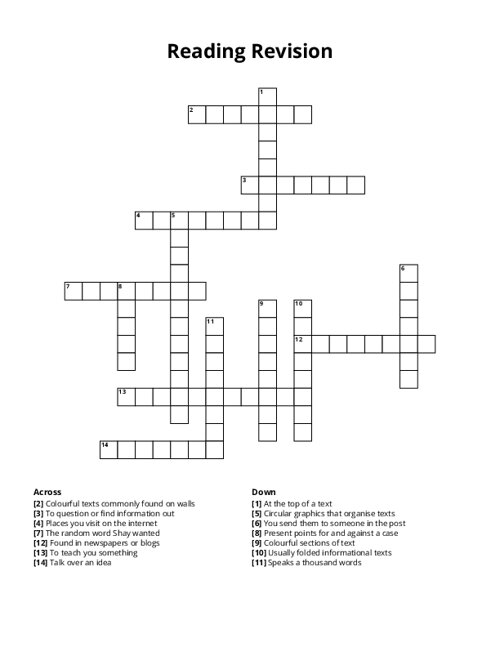 Reading Revision Crossword Puzzle