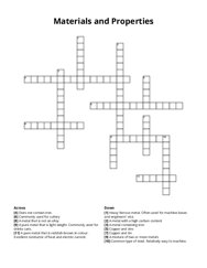 Materials and Properties Crossword Puzzle