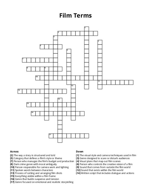 Film Terms Crossword Puzzle