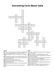 Interesting Facts About India Crossword Puzzle