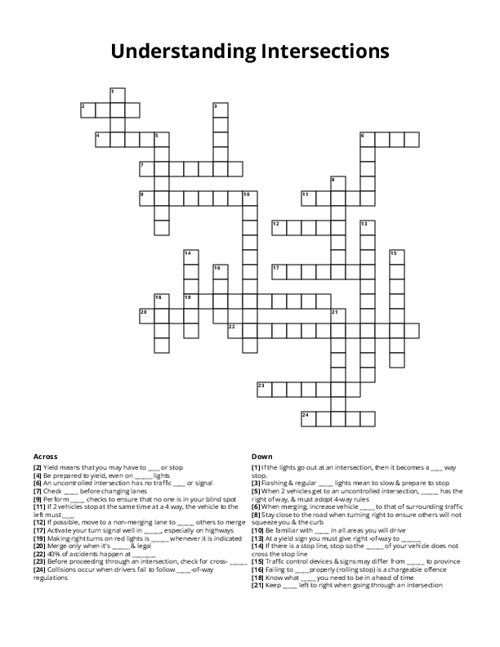 Understanding Intersections Crossword Puzzle