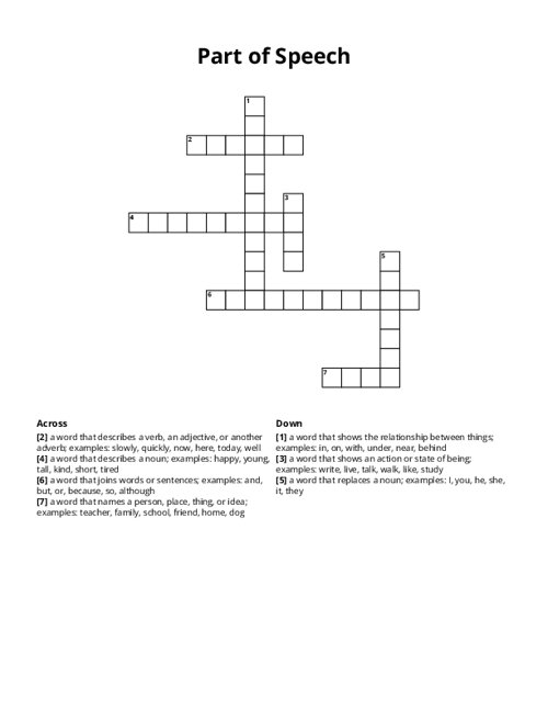 Part of Speech Crossword Puzzle