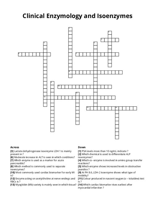 Clinical Enzymology and Isoenzymes Crossword Puzzle