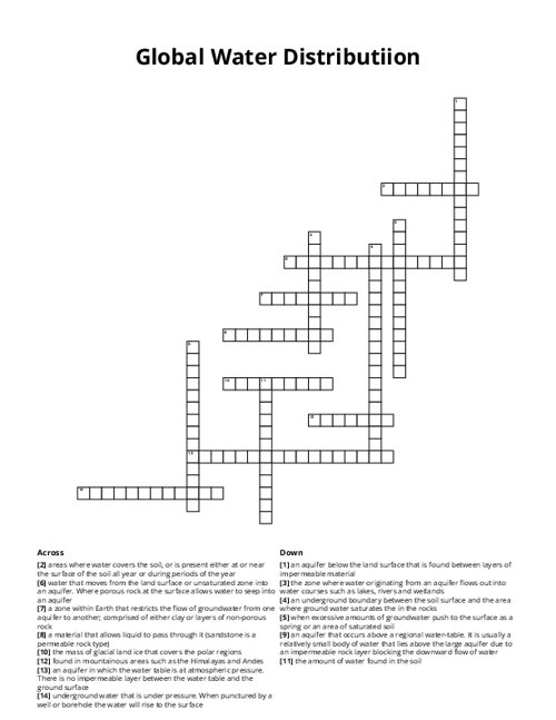 Global Water Distributiion Crossword Puzzle