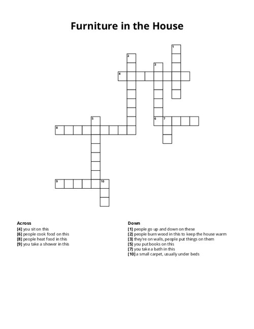 Furniture in the House Crossword Puzzle