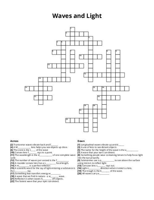 Waves and Light Crossword Puzzle