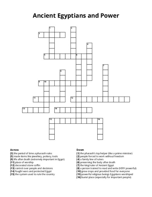 Ancient Egyptians and Power Crossword Puzzle