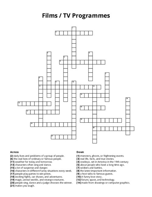 Films / TV Programmes Crossword Puzzle