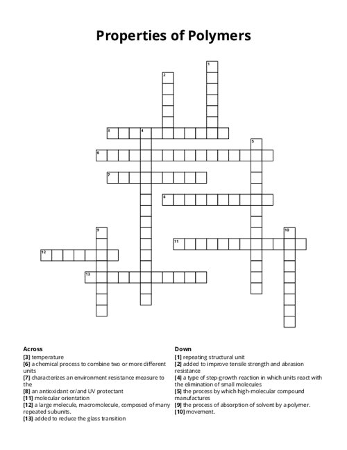 Properties of Polymers Crossword Puzzle