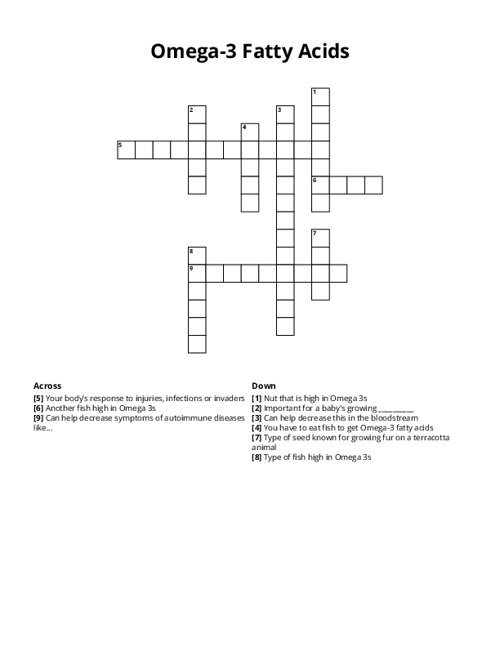 Omega-3 Fatty Acids Crossword Puzzle