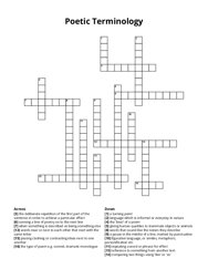 Poetic Terminology Crossword Puzzle