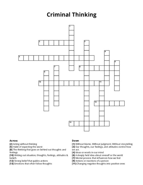 Criminal Thinking Crossword Puzzle
